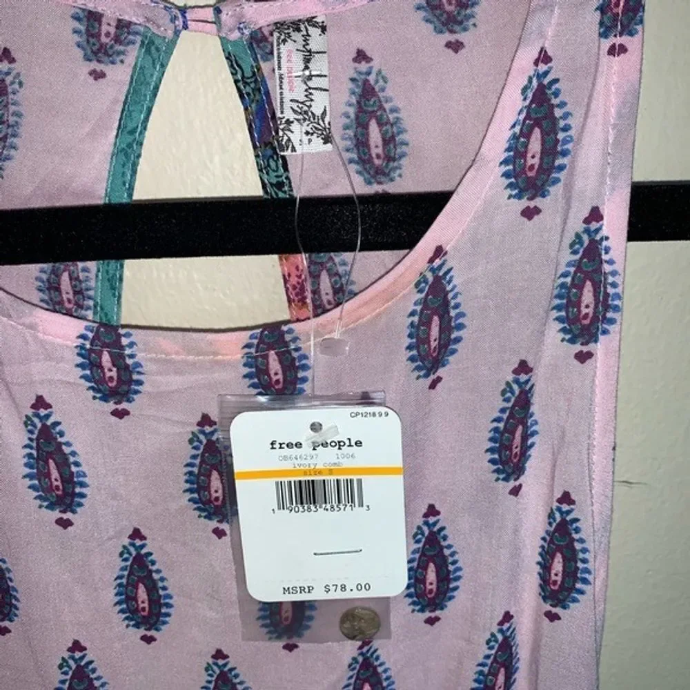 Free People Rendezvous Paisley Asymmetric Hem Slip‎ Dress Pink NWT